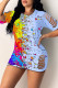 Sky Blue Sexy Casual Print Ripped O Neck Short Sleeve Dress