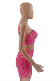 Pink Sexy Casual Print Backless Spaghetti Strap Sleeveless Two Pieces