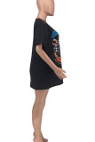Red Casual Print Patchwork O Neck T-Shirts
