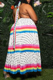 White Sexy Striped Print Polka Dot V Neck A Line Dresses