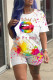White Fashion Casual Lips Printed Basic O Neck Short Sleeve Two Pieces