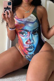 Multicolor Fashion Sexy Print Backless Swimwears