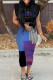 Light Blue Street Print Patchwork O Neck Sleeveless Two Pieces