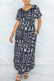 White Casual Print Patchwork O Neck Straight Dresses