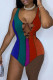 Red Fashion Sexy Patchwork Bandage Hollowed Out U Neck Skinny Bodysuits