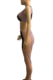 Red Sexy Solid Mesh O Neck Sleeveless Two Pieces