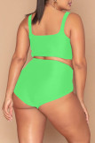 Pink Casual Solid Frenulum Fold Swimwears
