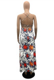 Red Sexy Print Backless Strap Design Spaghetti Strap Long Dress