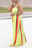 Blue Casual Striped Patchwork Spaghetti Strap Straight Dresses