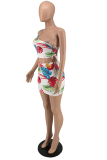 White Sexy Print Patchwork One Shoulder Sleeveless Two Pieces