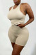 Khaki Casual Sportswear Solid Vests O Neck Sleeveless Two Pieces