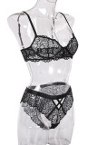 Black Sexy Solid Lace Hollowed Out Split Joint Solid Color Lingerie
