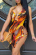 Yellow Black Sexy Print Patchwork Halter Irregular Dress Dresses