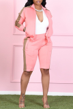 Red Sportswear Color Block Patchwork Turndown Collar Long Sleeve Two Pieces