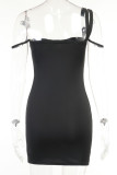 White Sexy Solid Patchwork Spaghetti Strap Sling Dress Dresses