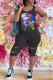 Black Fashion Casual Lips Printed Ripped O Neck Regular Romper