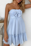 Blue Fashion Sweet Solid Patchwork Strapless Princess Dresses