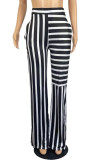 Red Casual Striped Print Patchwork Straight High Waist Straight Full Print Bottoms