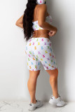 Black Fashion Sexy Print Backless Strapless Sleeveless Two Pieces