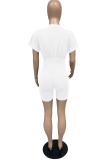 White Casual Solid Patchwork O Neck Short Sleeve Two Pieces