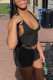 Black Sexy Casual Solid Backless Halter Sleeveless Two Pieces