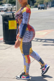 Colour Sexy Print Patchwork V Neck Skinny Jumpsuits