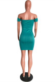 Green Sexy Casual Solid Backless Off the Shoulder Short Sleeve Dress