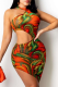 Red Sexy Print Hollowed Out Halter Pencil Skirt Dresses