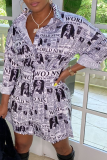 Pink Casual Print Patchwork Turndown Collar Shirt Dress Dresses