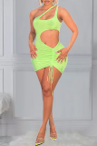 Coffee Sexy Solid Hollowed Out Halter Pencil Skirt Dresses