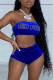 Blue Sexy Print Patchwork Strapless Sleeveless Two Pieces