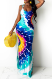 Red Sexy Print Patchwork Halter Trumpet Mermaid Dresses