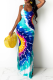 Blue Sexy Print Patchwork Halter Trumpet Mermaid Dresses