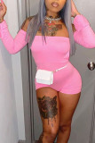 Pink Street Solid Patchwork Frenulum Backless Strapless Skinny Rompers