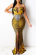 Yellow Elegant Print Patchwork Frenulum High Opening Strapless Princess Dresses
