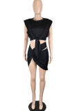 Red Sexy Solid Bandage Hollowed Out Patchwork Asymmetrical O Neck Sleeveless Two Pieces