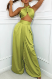 Green Sexy Solid Split Joint Halter Sleeveless Two Pieces