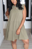 Pink Sweet Solid Patchwork Flounce O Neck A Line Dresses