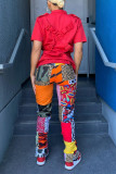 Purple Fashion Casual Print Patchwork Regular High Waist Trousers