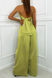 Yellow Sexy Solid Split Joint Halter Sleeveless Two Pieces