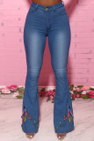 Baby Blue Fashion Casual Solid Bandage High Waist Regular Jeans