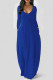 Blue Fashion Casual Solid Pocket V Neck Long Sleeve Dresses