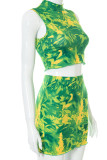Red Casual Print Patchwork O Neck Sleeveless Two Pieces