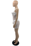 White Sexy Solid Mesh O Neck Short Sleeve Two Pieces