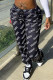 Black Fashion Casual Print Basic Regular Mid Waist Trousers