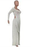 Light Gray Fashion Casual Solid Asymmetrical O Neck Long Sleeve Two Pieces