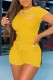 Yellow Fashion Casual Letter Print Basic O Neck Short Sleeve Two Pieces