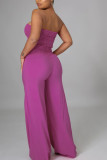 Purple Elegant Solid Split Joint Strapless Sleeveless Two Pieces