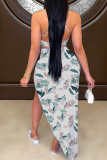 White Sexy Print Patchwork Halter Sleeveless Two Pieces