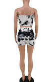 Black And White Sexy Print Bandage Split Joint Strapless Two Pieces